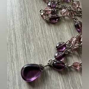 Amethyst Drop/Beaded Double Chain Necklace